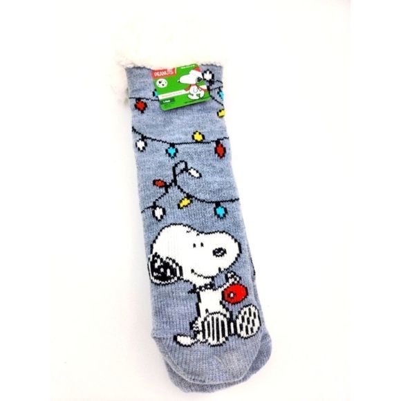 Snoopy Peanuts Grey Faux Fur Slipper Socks 4-10 NWT - Picture 1 of 5